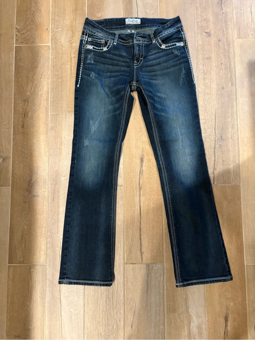 Daytrip Dark Blue Bootcut Jeans with Faded Detailing
